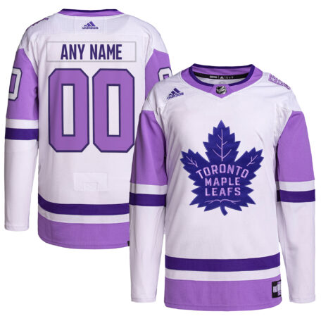 Men's adidas White/Purple Toronto Maple Leafs Hockey Fights Cancer Primegreen Authentic Custom Jersey