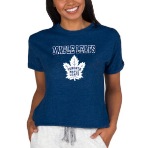 Women's Concepts Sport Navy Toronto Maple Leafs Tri-Blend Mainstream Terry Short Sleeve Sweatshirt Top