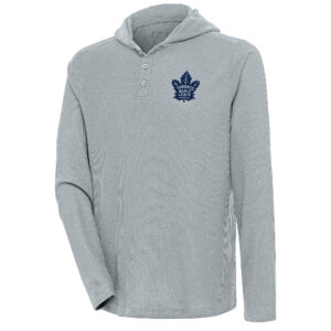 Men's Antigua Gray Toronto Maple Leafs Strong Hold Long Sleeve Henley Hoodie T-Shirt