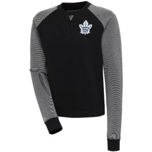 Women's Antigua Black/White Toronto Maple Leafs Flier Bunker Pullover Sweatshirt