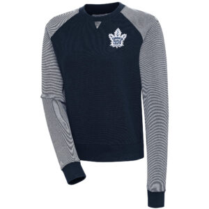 Women's Antigua Navy/White Toronto Maple Leafs Flier Bunker Pullover Sweatshirt