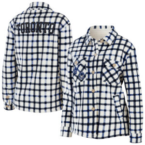 Women's WEAR by Erin Andrews Oatmeal Toronto Maple Leafs Plaid Button-Up Shirt Jacket